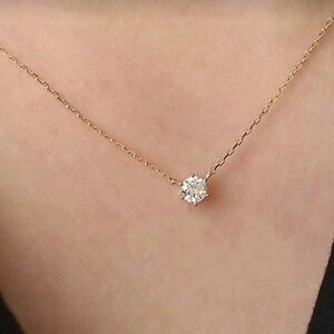 Gold Solitaire Pendant Necklace with Clear Crystal